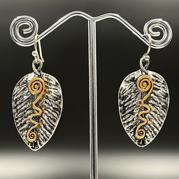 Antique Silver Leaf Drop Earrings - Picture 5 of 6